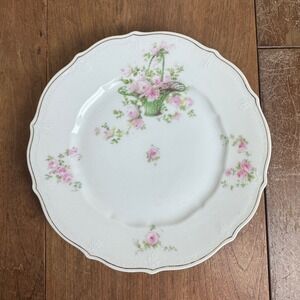 C.T Carl‎ Tieslch Germany Green Basket Pink Floral 9.5" Dinner Plate Wall Decor